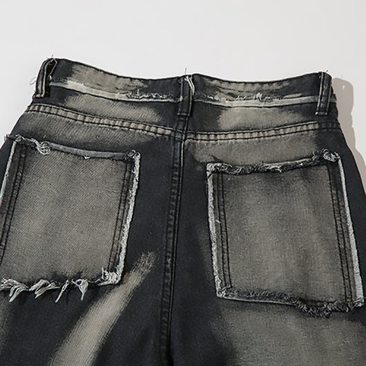 Jeans Punk Desgastados con Costuras Irregulares para Hombre - Image 13