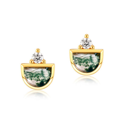 Aretes de Piedra Musgo Verde con Incrustaciones de Plata - Image 9