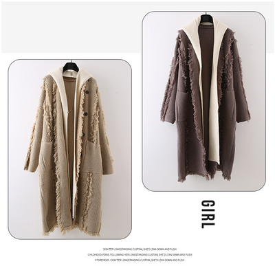 Cardigan Tejido con Capucha y Borlas - Suéter Falsa Dos Piezas Largo - Image 8