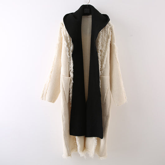 Cardigan Tejido con Capucha y Borlas - Suéter Falsa Dos Piezas Largo - Image 10