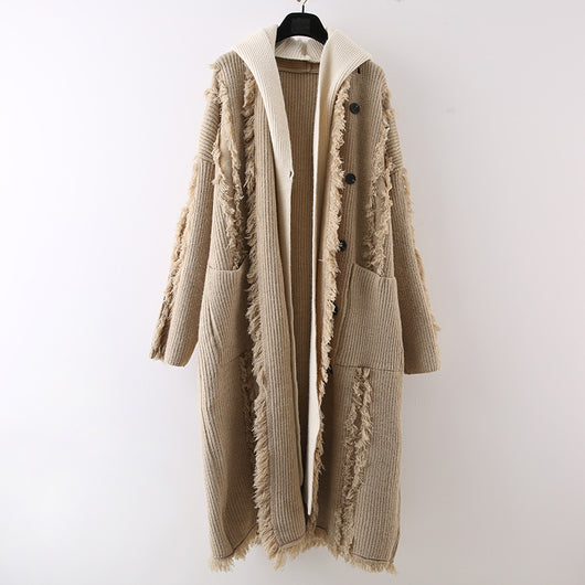 Cardigan Tejido con Capucha y Borlas - Suéter Falsa Dos Piezas Largo - Image 16