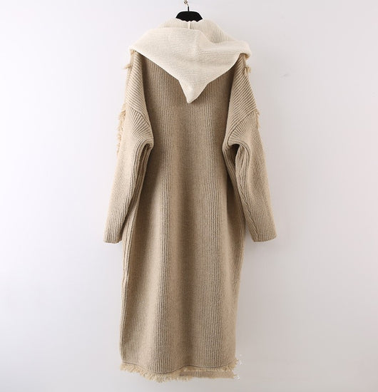 Cardigan Tejido con Capucha y Borlas - Suéter Falsa Dos Piezas Largo - Image 17