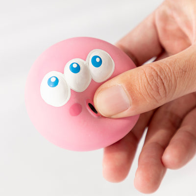 Blue rubber pet toy with big white eyes, black pupils, an open black mouth, and pink blush spots, for dogs and cats. - Image 5