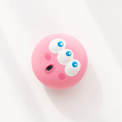 Blue rubber pet toy with big white eyes, black pupils, an open black mouth, and pink blush spots, for dogs and cats. - Image 7