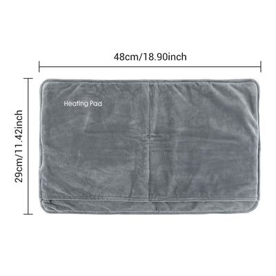 Gray USB electric heating pad, white USB cable, instruction manual, and daisy-patterned storage bag. - Image 8