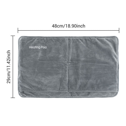 Gray USB electric heating pad, white USB cable, instruction manual, and daisy-patterned storage bag. - Image 8