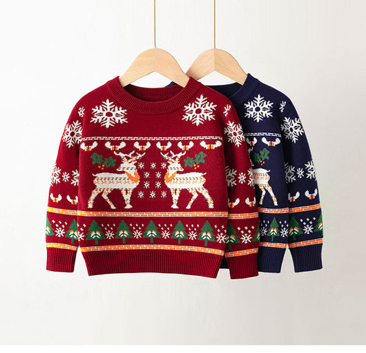 Suéter Navideño Infantil con Reno - Pullover de Invierno para Niñas