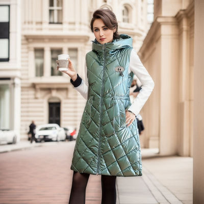Chaleco Acolchado de Algodón Brillante Largo para Mujer - Abrigo Térmico - Image 10