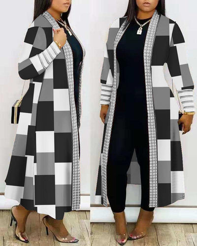 Abrigo Trench Largo Holgado con Costuras Decorativas para Commute - Image 9