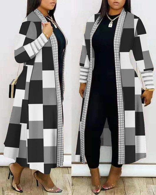 Abrigo Trench Largo Holgado con Costuras Decorativas para Commute - Image 9