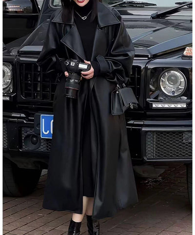 Abrigo de Cuero Largo Elegante para Mujer - Diseño Sofisticado - Image 12