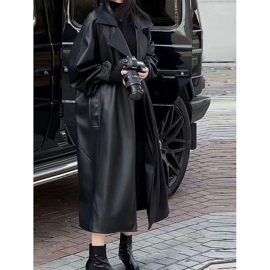 Abrigo de Cuero Largo Elegante para Mujer - Diseño Sofisticado - Image 13