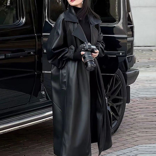 Abrigo de Cuero Largo Elegante para Mujer - Diseño Sofisticado - Image 14
