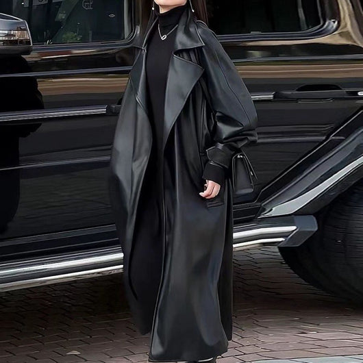 Abrigo de Cuero Largo Elegante para Mujer - Diseño Sofisticado - Image 15