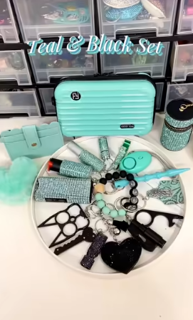 Set de 18 Llaveros Diseño Moderno Azul Turquesa y Negro