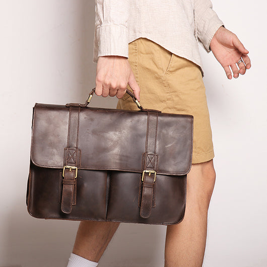 Maletín Ejecutivo de Cuero Crazy Horse Retro con Gran Capacidad para Hombre - Image 14