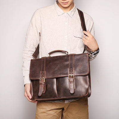 Maletín Ejecutivo de Cuero Crazy Horse Retro con Gran Capacidad para Hombre - Image 16