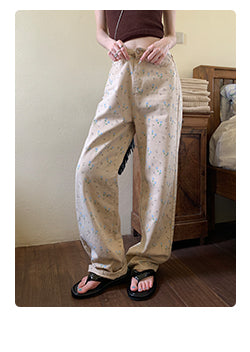 Jeans Retro Cintura Alta Floral Claro Holgado Recto Mujer - Image 8