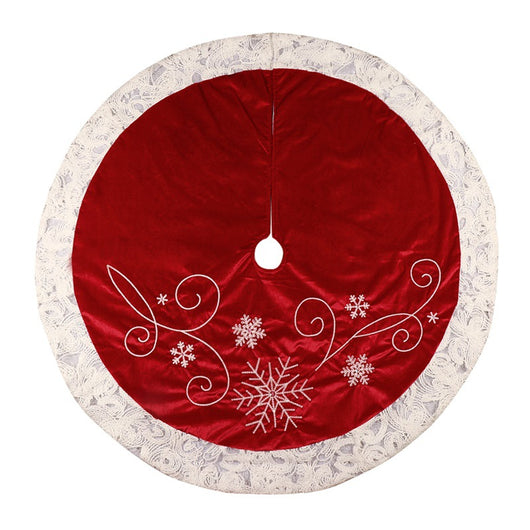 Falda para Árbol de Navidad Terciopelo Rojo con Copos de Nieve - Image 7