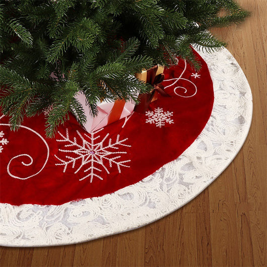Falda para Árbol de Navidad Terciopelo Rojo con Copos de Nieve - Image 8