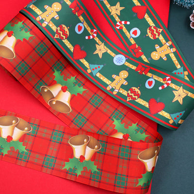 Moño Navideño Doble Cara 75mm Cuadros Rojo con Campana - Image 7