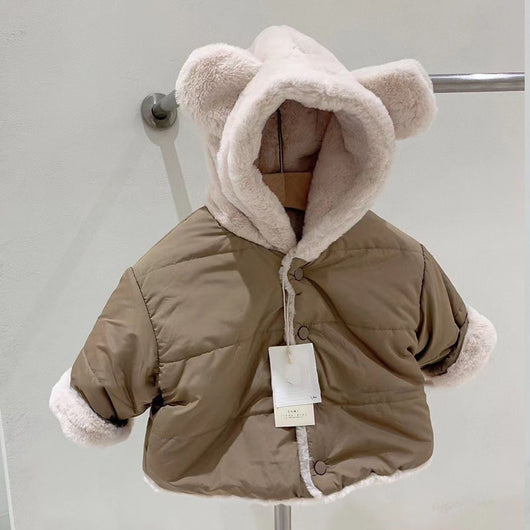 Chaqueta Abrigo Infantil con Capucha - Diseño Casual Osito en Colores Neutros - Image 7