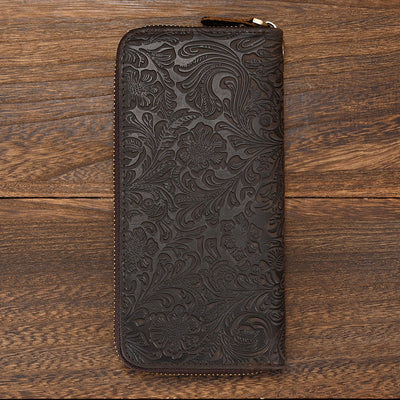 Billetera Larga Hombre Cuero Crazy Horse Retro con Grabado Fashion - Image 12