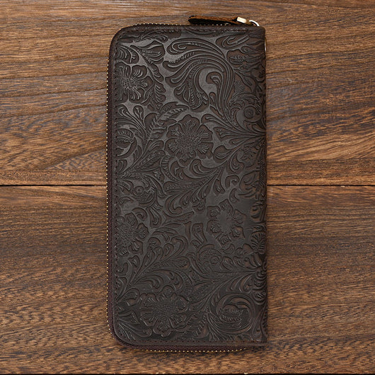 Billetera Larga Hombre Cuero Crazy Horse Retro con Grabado Fashion - Image 12