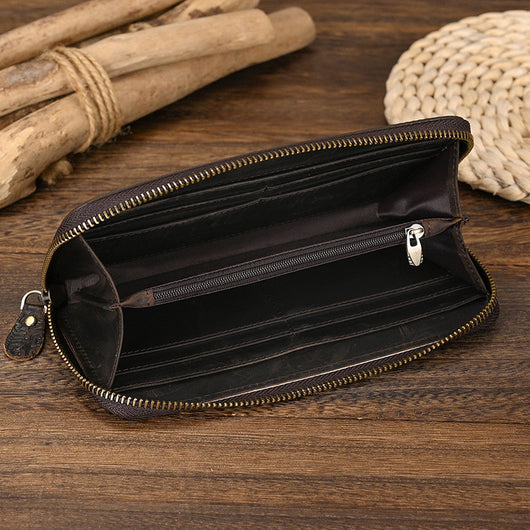 Billetera Larga Hombre Cuero Crazy Horse Retro con Grabado Fashion - Image 14