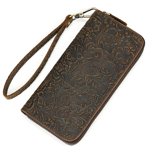 Billetera Larga Hombre Cuero Crazy Horse Retro con Grabado Fashion - Image 16