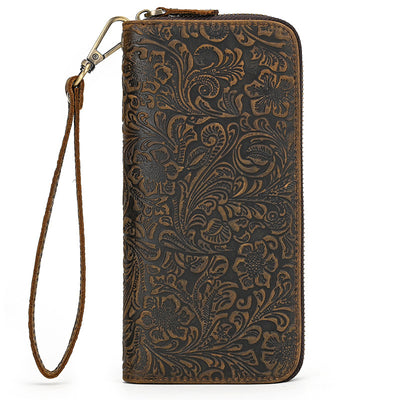 Billetera Larga Hombre Cuero Crazy Horse Retro con Grabado Fashion - Image 18
