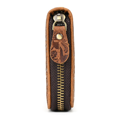 Billetera Larga Hombre Cuero Crazy Horse Retro con Grabado Fashion - Image 19