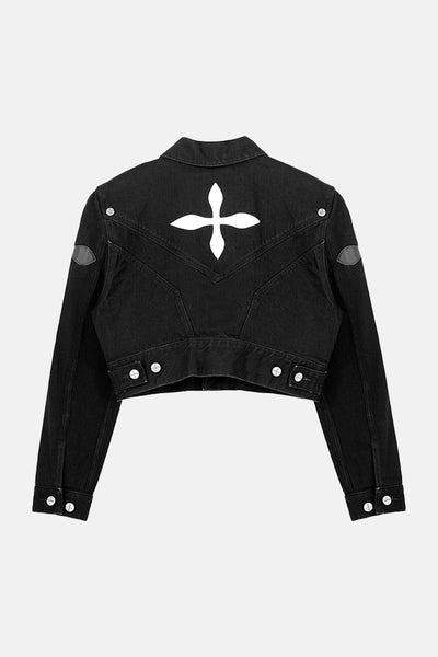 Chaqueta Denim Corta Patchwork Cuero - Estilo Casual Versátil - Image 5