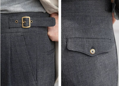 Pantalón Talle Alto Recto con Doble Pliegue Retro - Image 8