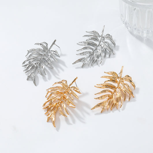 Aretes de Hojas Minimalistas Diseño Avanzado Estilo Frío