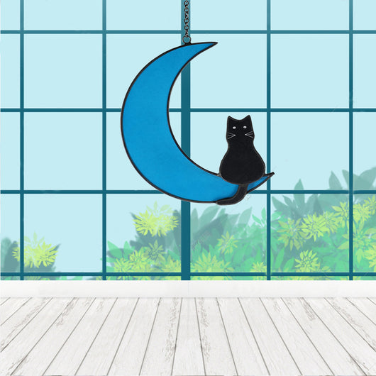 Adorno Colgante Gato Blanco y Negro Luna - Vidriera Decorativa - Image 8