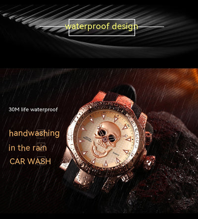 Reloj de Hombre Calavera Diseño Atrevido Esfera Grande Correa de Silicona Cuarzo - Image 10