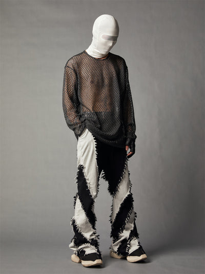 Jeans Slim Fit Patchwork Blanco y Negro con Bordes Desgastados - Image 8