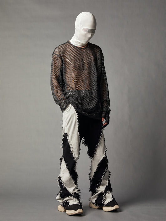 Jeans Slim Fit Patchwork Blanco y Negro con Bordes Desgastados - Image 8