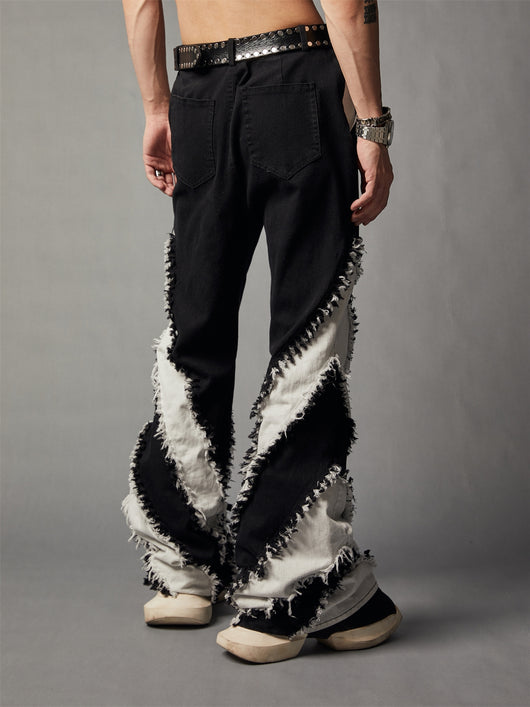 Jeans Slim Fit Patchwork Blanco y Negro con Bordes Desgastados - Image 10