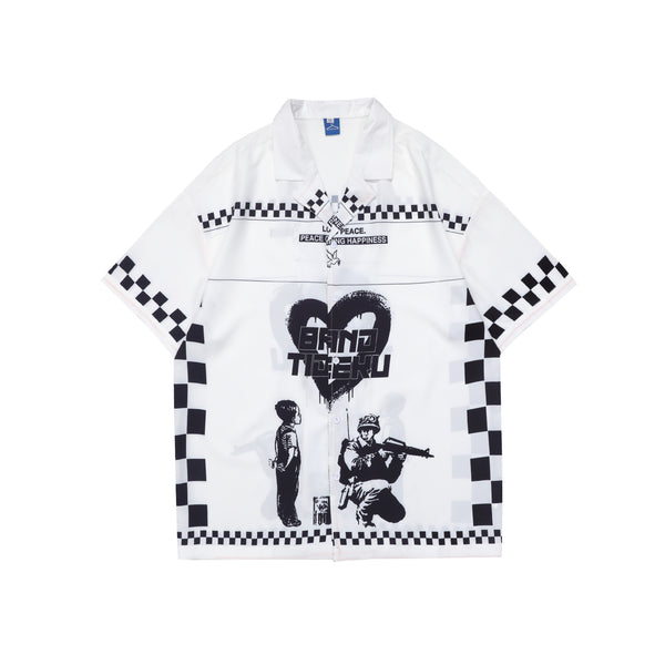 Camisa Manga Corta Cuadros Retro para Hombre