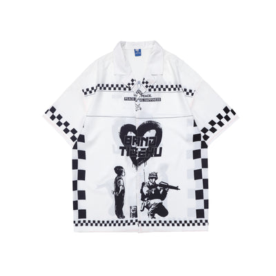 Camisa Manga Corta Cuadros Retro para Hombre