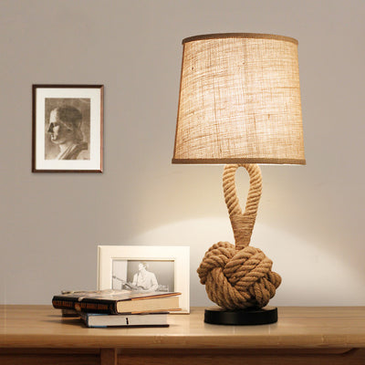 Lámpara de Mesa Retro Americana con Cuerda de Cáñamo y Tela - Image 9