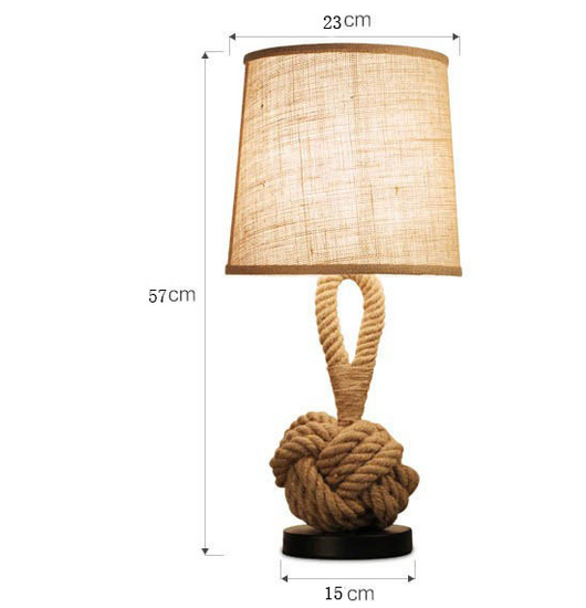Lámpara de Mesa Retro Americana con Cuerda de Cáñamo y Tela - Image 11