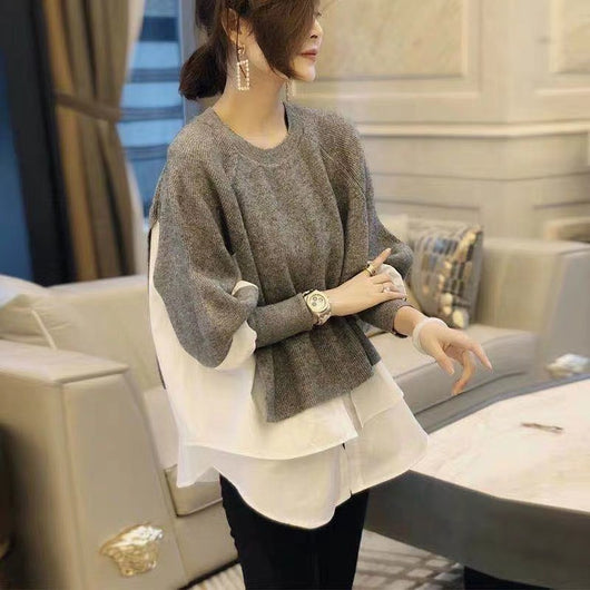 Suéter Mujer Otoño Invierno Estilo Europeo Falsa Dos Piezas Tejido Premium - Image 8