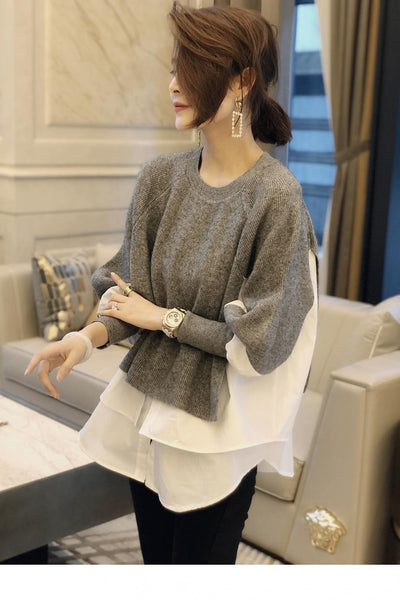 Suéter Mujer Otoño Invierno Estilo Europeo Falsa Dos Piezas Tejido Premium - Image 12