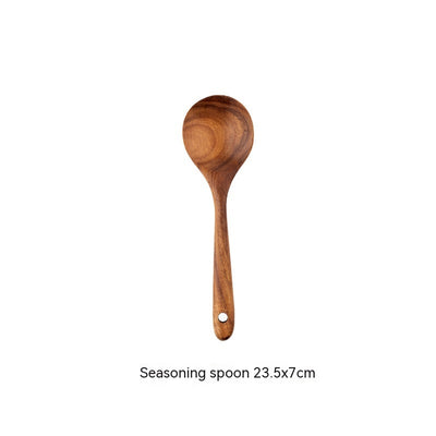 Juego de Utensilios de Cocina en Teca: Cuchara Larga, Colador y Espátula Antiadherente - Image 8