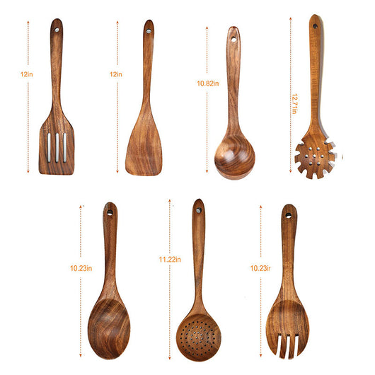 Juego de Utensilios de Cocina en Teca: Cuchara Larga, Colador y Espátula Antiadherente - Image 9