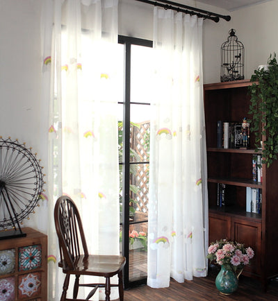 Cortinas de Malla Bordada para Balcón con Diseño de Nubes Arcoíris - Image 9