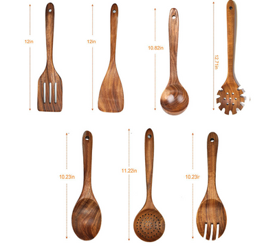 Juego de Utensilios de Cocina en Teca: Cuchara Larga, Colador y Espátula Antiadherente - Image 12